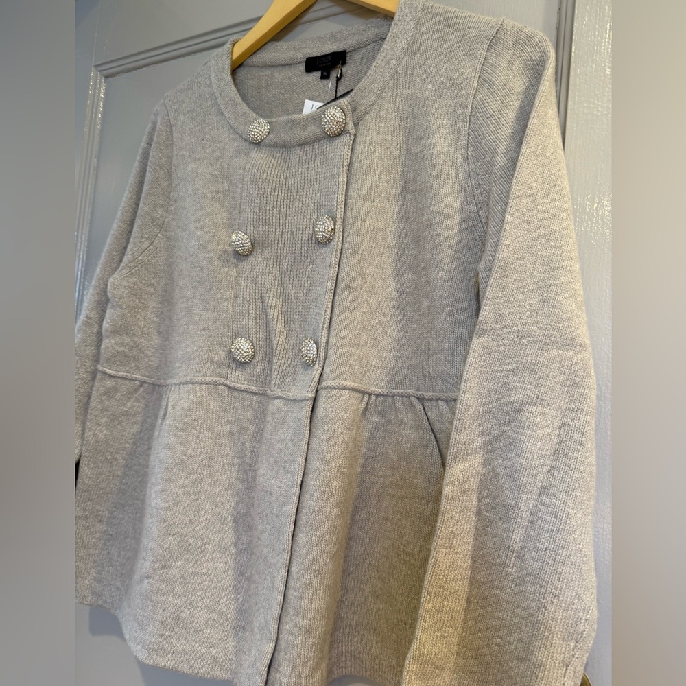 J CREW COLLECTION Holiday Jewel button grey cardigan Size XL NWT RARE!